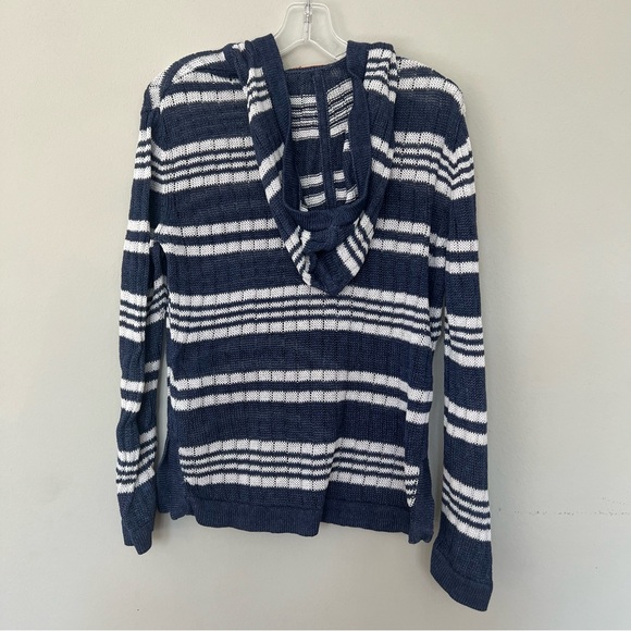 Tory Burch Stripe Linen Pullover Hooded Sweatshirt - Picture 2 of 8